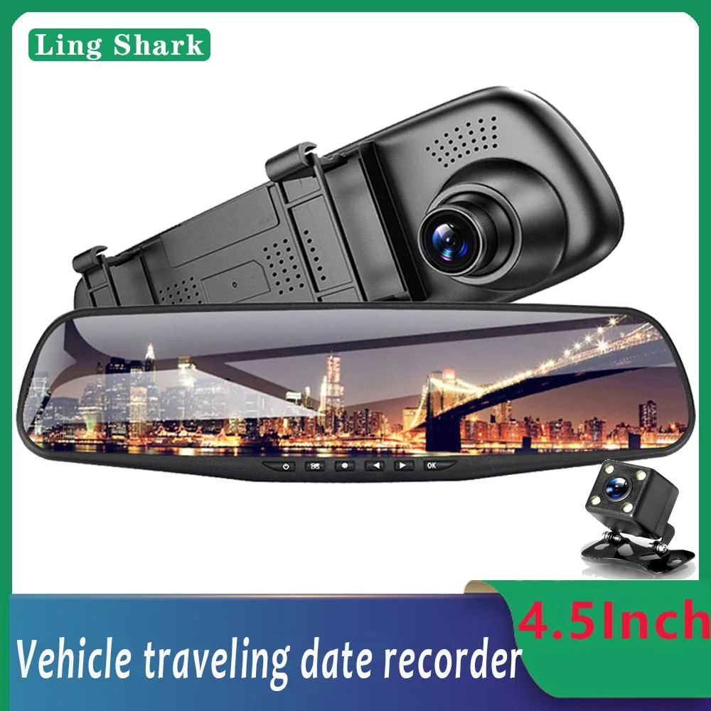 

Зеркало-видеорегистратор 4,3 дюйма, автомобильный регистратор Full HD 1080P с камерой заднего вида, два объектива