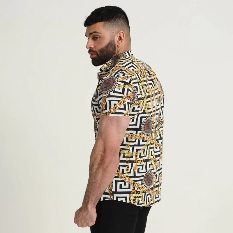 2022 summer hot selling European and American style men's short-sleeved cardigan fashion printing casual shirt