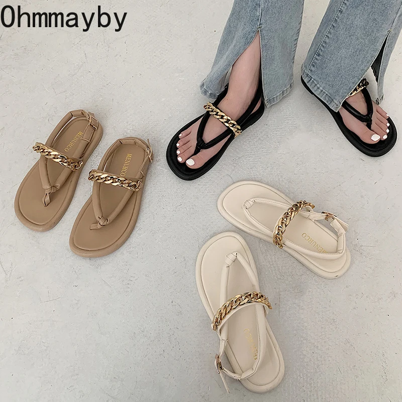 

2022 Design Chain Women Flip Flop High Quality Soft Sole Summer Beach Sandals Ladies Casual Sandalias Shoes