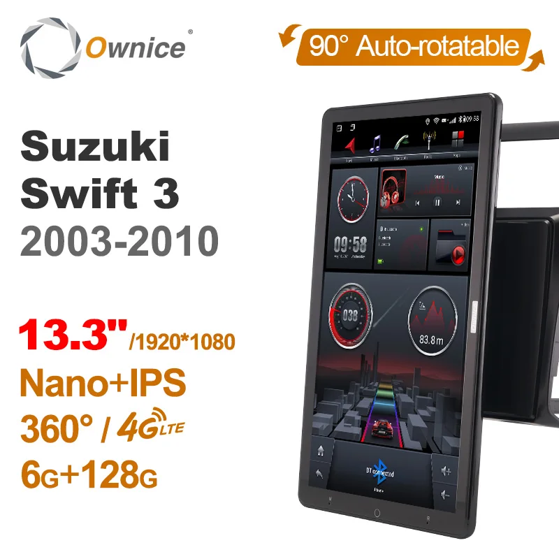 

Rotatain 13,3 дюймов 1920*1080 Автомобильный android радио мультимедиа для Suzuki Swift 3 2003-2010 поддержка Ext Mic фронтальная камера оптоволоконный