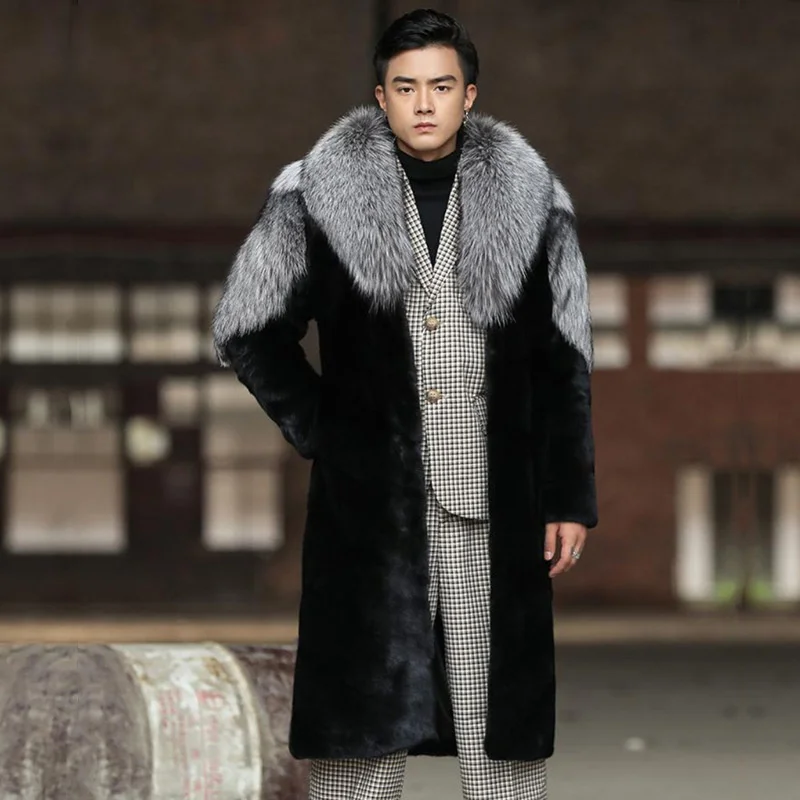 

Luxury Imitation Fox Hair Collar Men's Long Coat 2022 Winter Trendy Elegant Gentleman Faux Fur Warm Thicken Loose Clothes