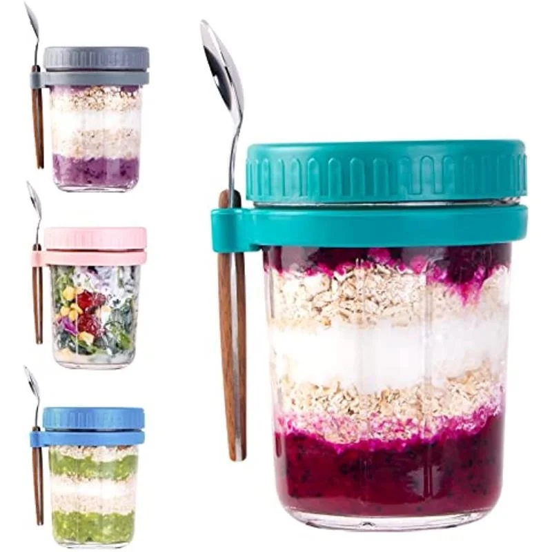 

Oat Container with Lid and Spoon 350ML Overnight Oats Jar,portable Jar with Lid,for on-the-go Cereal Container