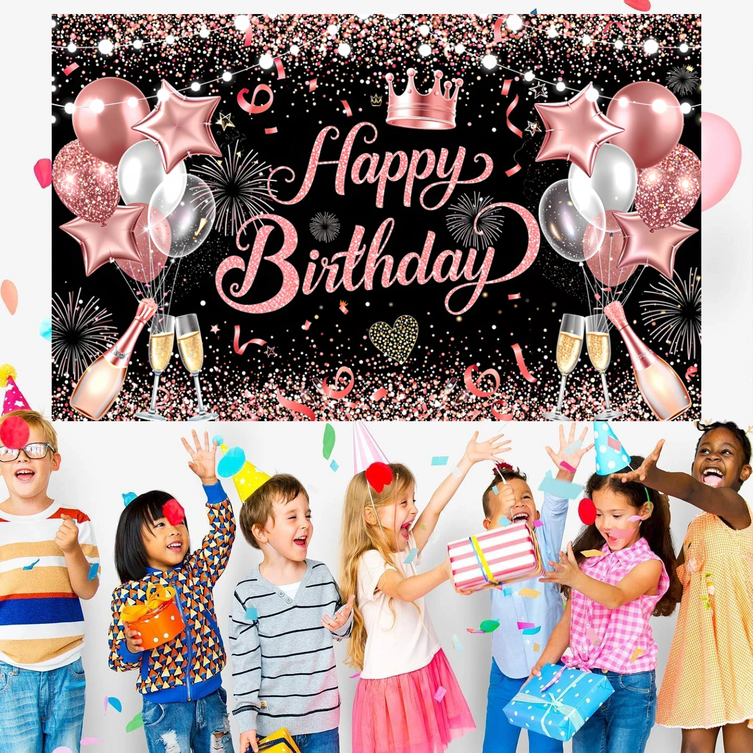 Баннер с днем рождения украшения розовое золото добро пожаловать воздушный шар