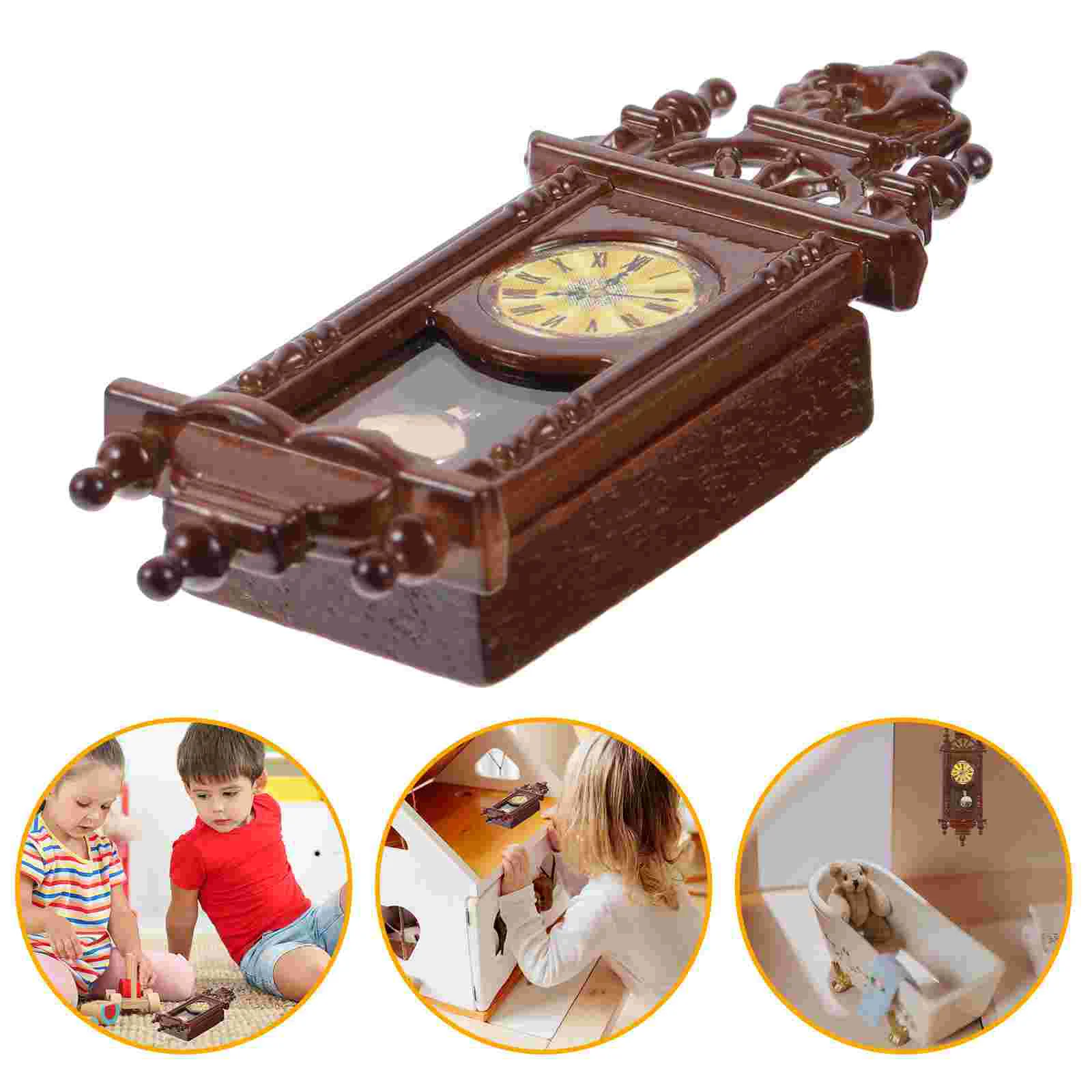 

Retro Decor Rome Decorative Table Clock Miniature Household Products Accessories Exquisite Adornment Wooden Pendulum