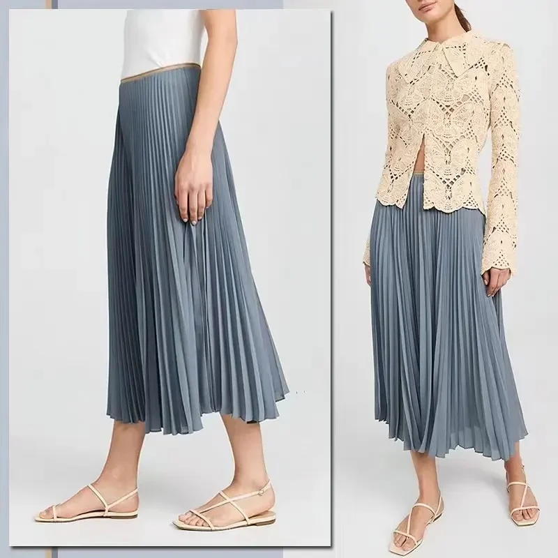 Женская плиссированная юбка средней длины классическая с высокой талией