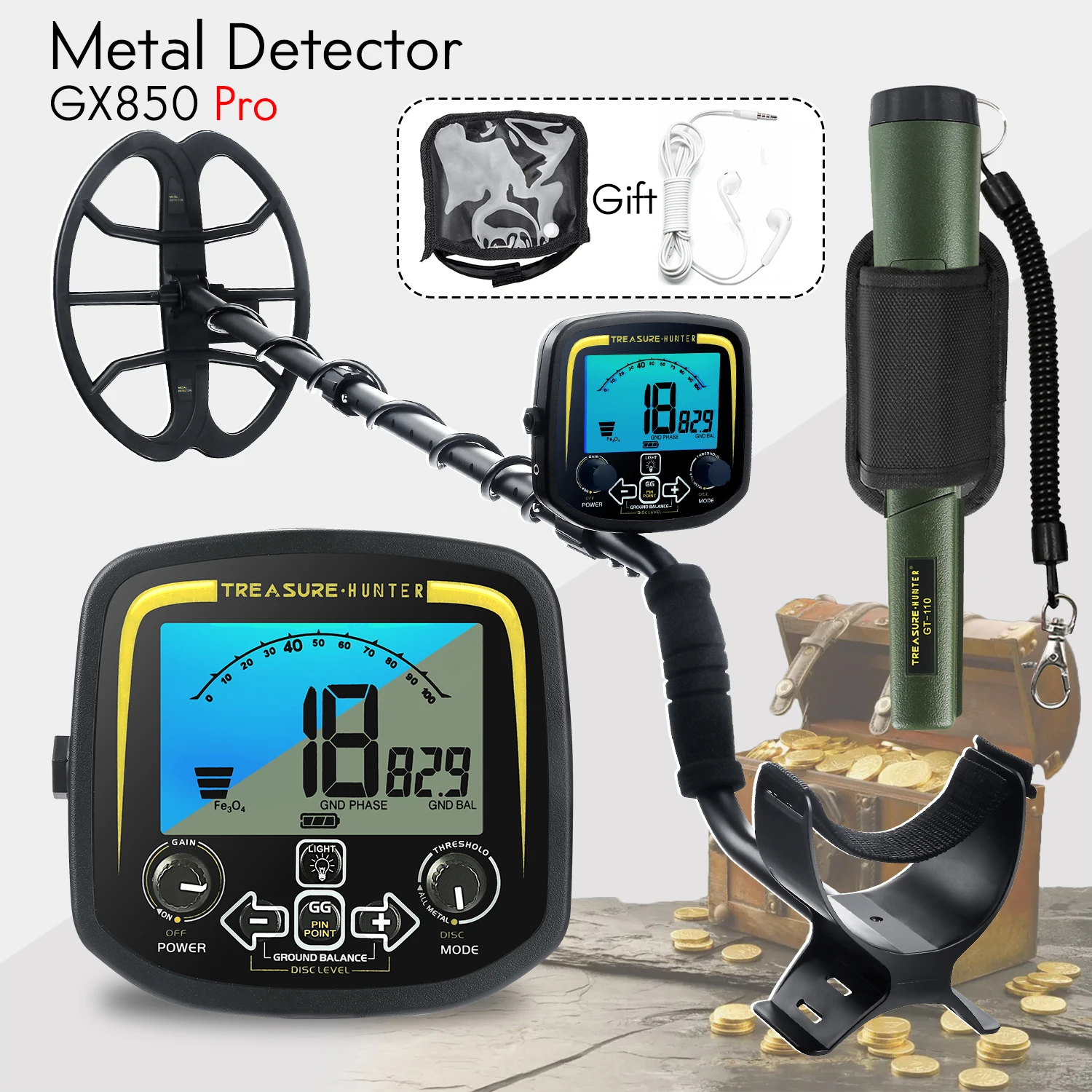 

GX850 Underground Metal Detector Waterproof Detector De Metales for Treasure Search Pinpointing Gold Circuit Adjustable Tracker