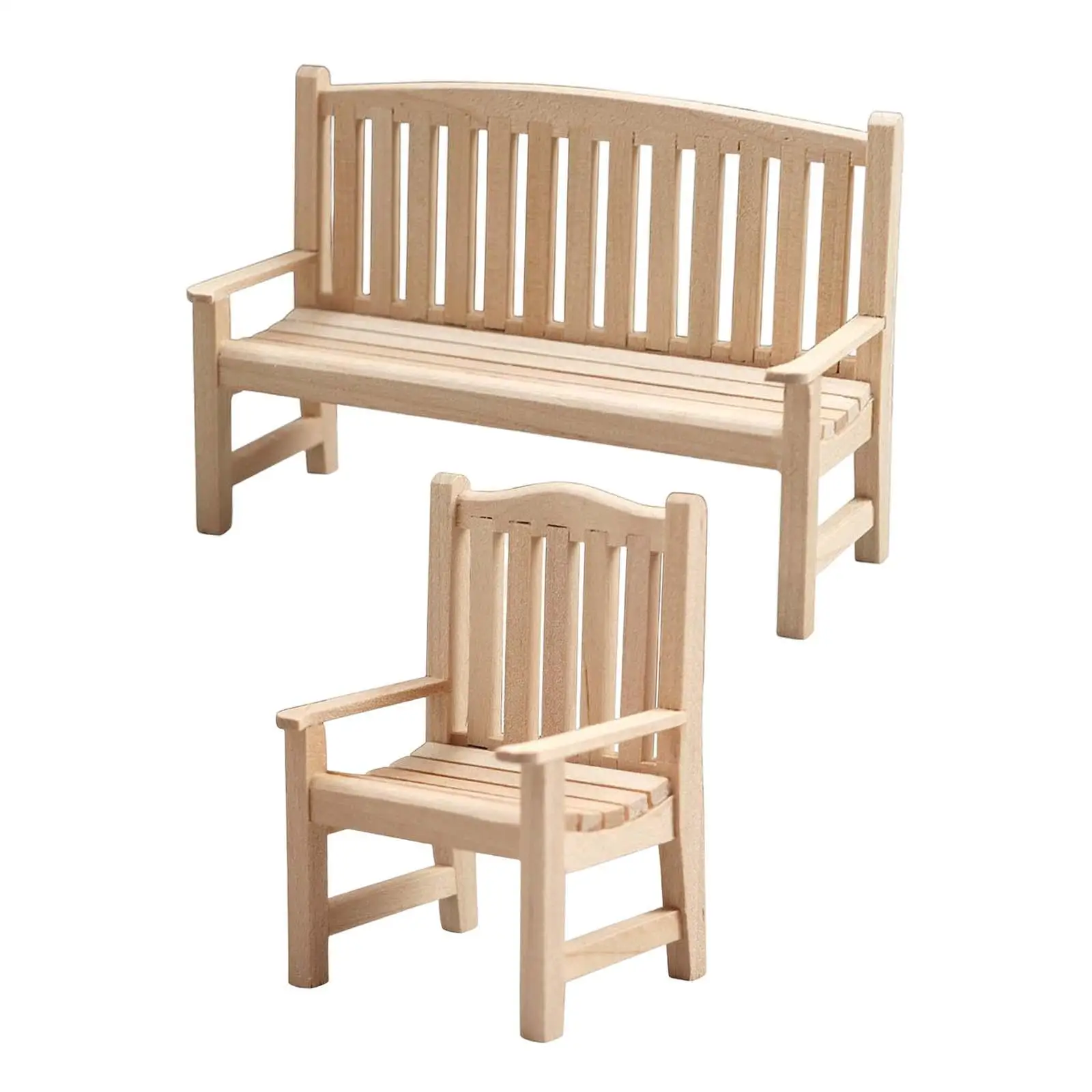 

1:12 Scale Miniature Garden Bench Furniture Model Outdoor DIY Unpainted for Kids Toy BJD Doll Decor Life Scene Props Accessories