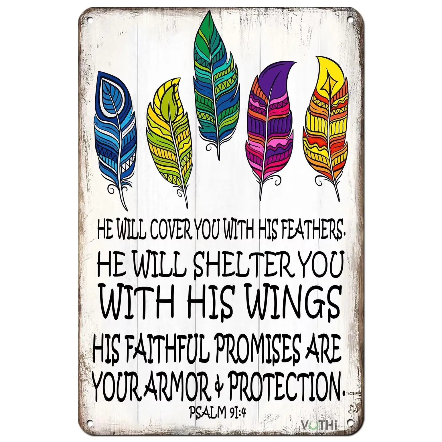 Ретро металлический жестяной знак VOTHI он накроет вас перьями христианская