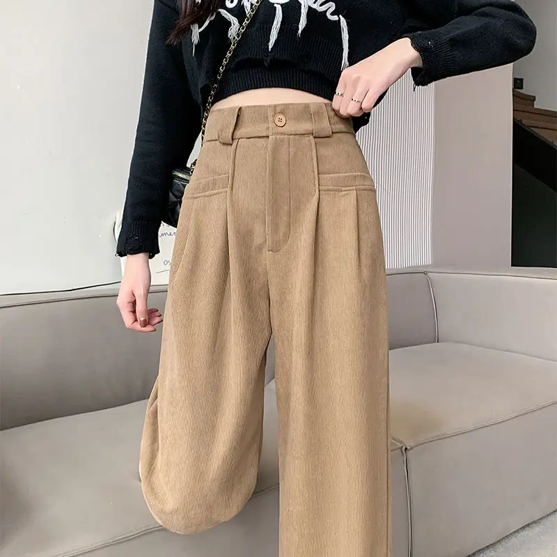

Women's Chic and Fashionable Office Wear Straight Leg Pants, Retro Thickened High Waisted Zippered Fly Pants for Women X442