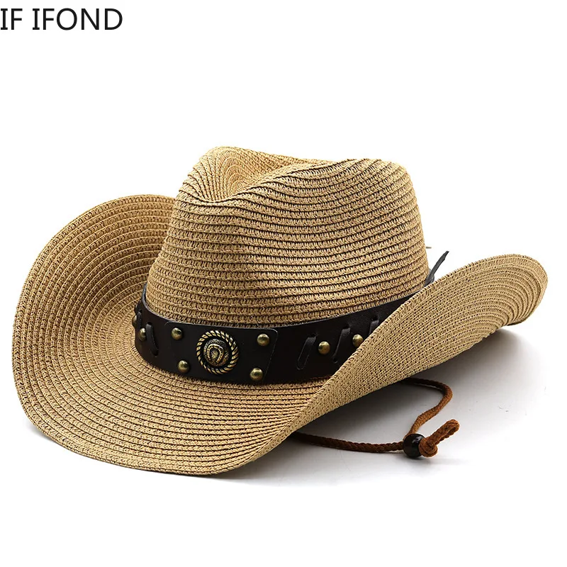 

100% Paper Straw Western Cowboy Hat For Women Men Wide Brim Summer Panama Sun Hat Sombrero Hombre Lifeguard Hats