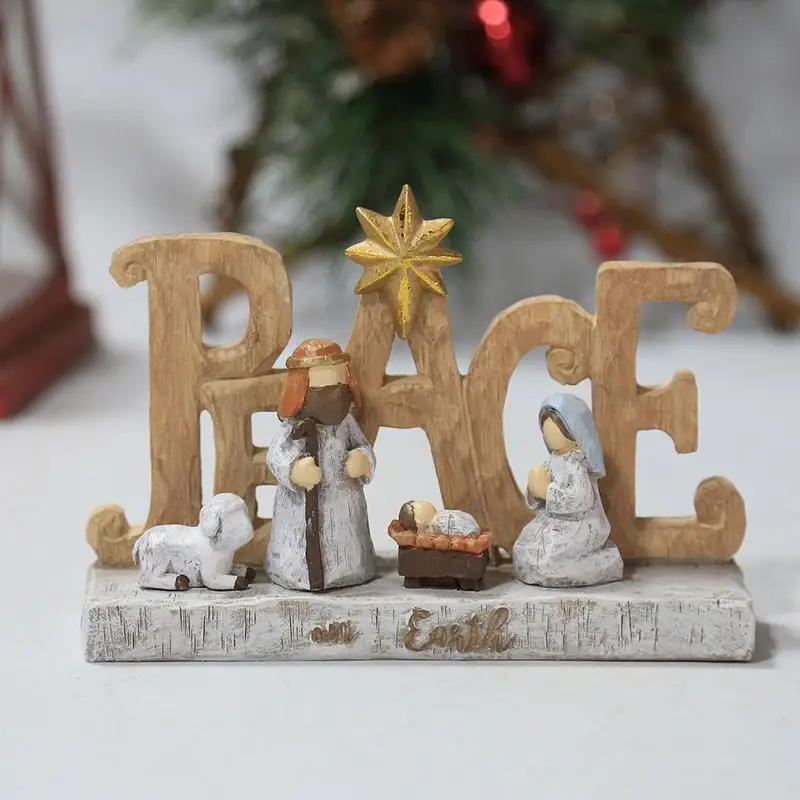 

Religion Christmas Nativity Figurine Scene Set Resin Village Nativity Scene Tabletop Ornaments Craft For Noel 2022 Home Decor
