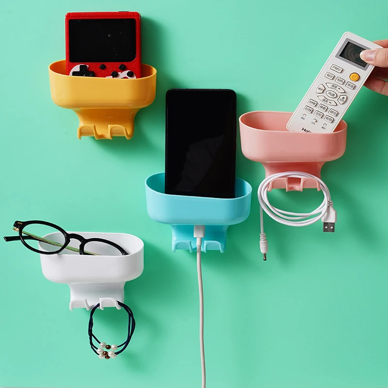 

Wall Mounted Organizer TV Air conditioner Remote Control Storage Box Mobile Phone Charging Holder Office Phone Plug Holder Stand