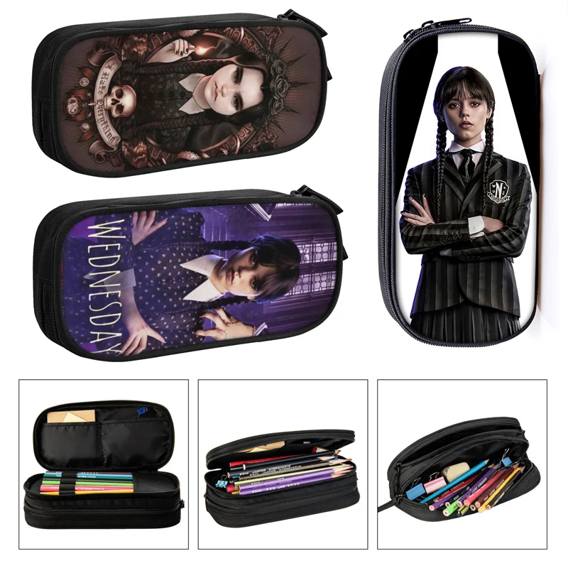 

American Movie TV Wednesday Addams Pencil Case Women Makeup Bags Horrible Norman Emma Ray Pen Box Casual Storage Bags Organizer