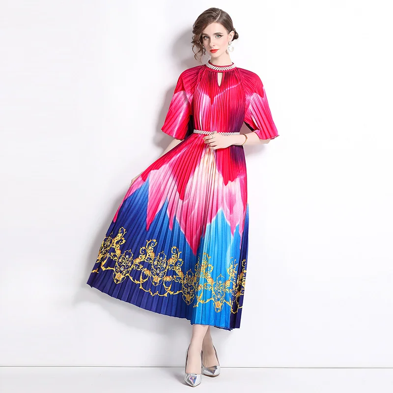 Женское длинное платье с коротким рукавом элегантное приталенное круглым