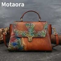 motaora women leather handbags vintage genuine leather hand bag woman chinese style shoulder bags for women phone bag 2022 new