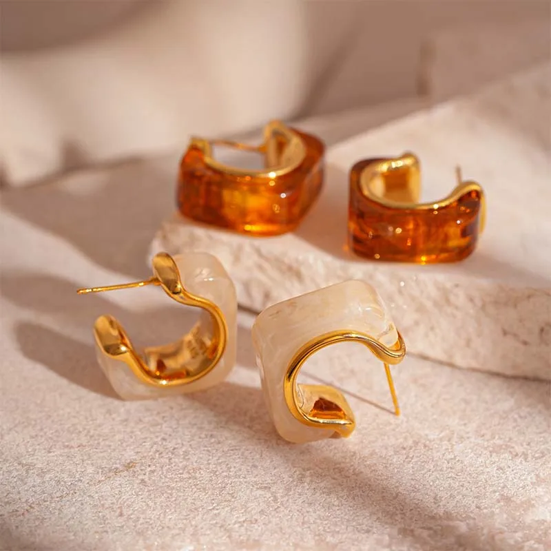 Винтажные коричневые серьги C-образной формы из смолы для женщин роскошные