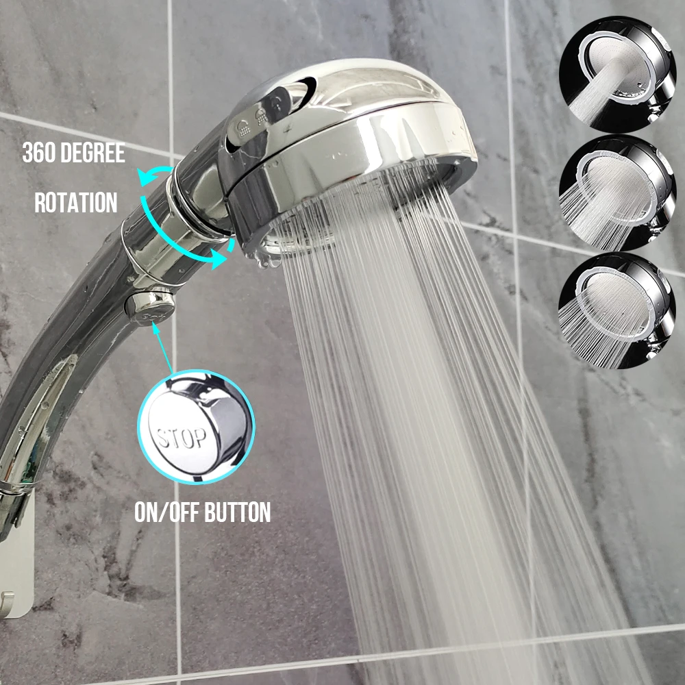 

Water With Button 3 Shower Bathroom Handheld Head SPA Modes Heads High Shower Massage Pressure Shower Saving Adjustable Rainfall