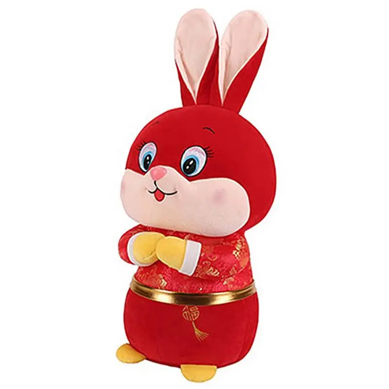 

New Year Chinese Zodiac Floral Cloth Rabbit Plush Toy Bunny Mascot Plush Doll Pillow Stuffed For Kids New Year's Gifts