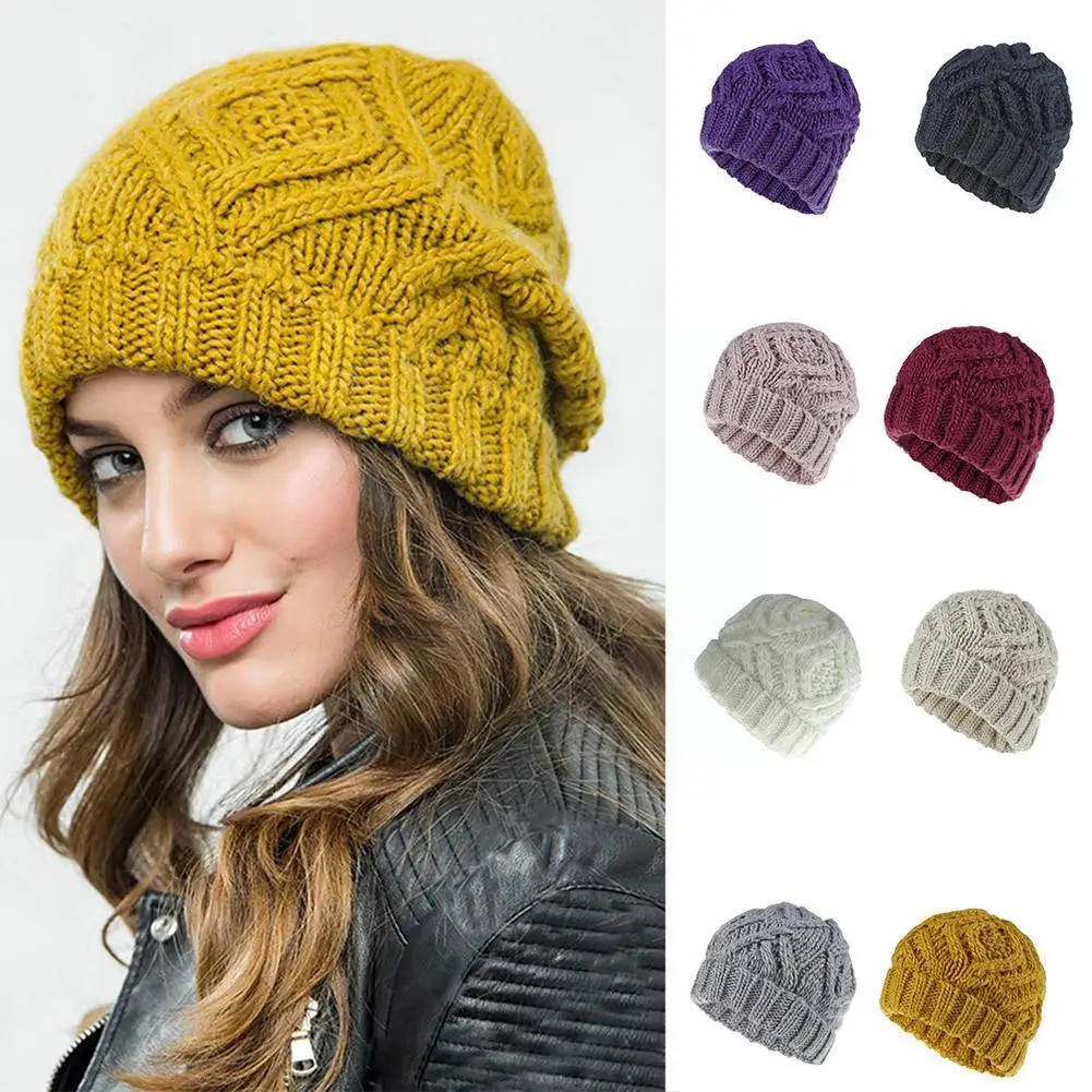 

Новинка, зимние вязаные женские шапки, модная Осенняя Корейская вязаная шапка, облегающие шапки для женщин и девушек, теплая шапка L9y5