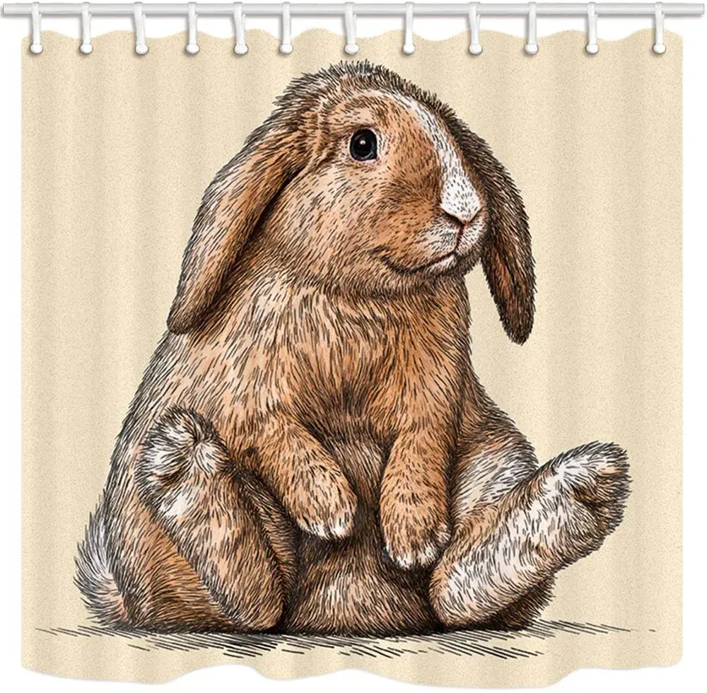 

Easter Shower Curtain Watercolor Painting Funny Lovely Animal Rabbit Polyester Fabric Bath Bathroom Curtains Set with Hooks
