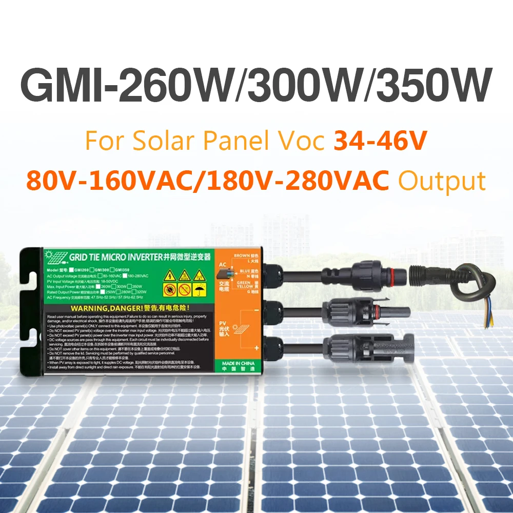 

Solar Inverter 350W 300W 260W Solar Grid Tie Micro Inverter MPPT Input DC22V-50V PV Output AC110V-240V Home Solar On Grid System