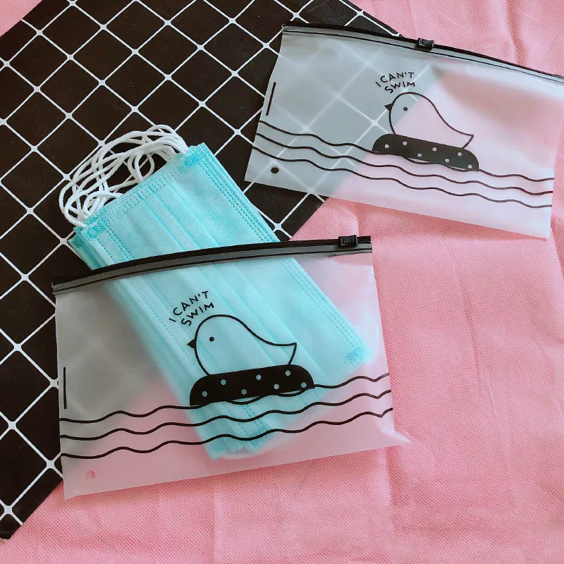 

Portable Cartoon Swim Chicken Zip Lock Plastic Face Masks Bag Dust-proof Transparent Storage Bags Home Office Travel Organizer