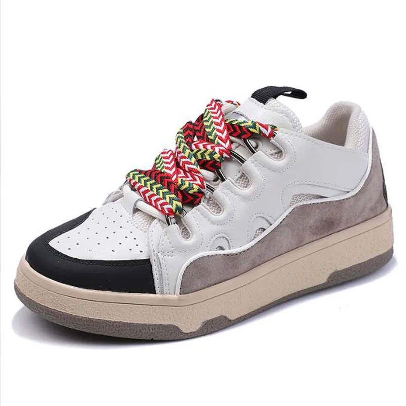 Multicolor Platform Chunky Sneakers Women Spring Thick Bottom Daddy Shoes Round Toe Breathing Leisure Student Flats D6237