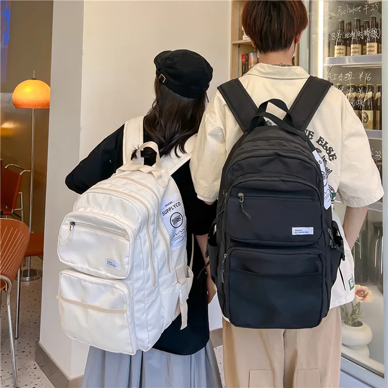 

Модный однотонный женский рюкзак, многофункциональный многослойный водонепроницаемый нейлоновый школьный рюкзак на молнии для девочек-подростков