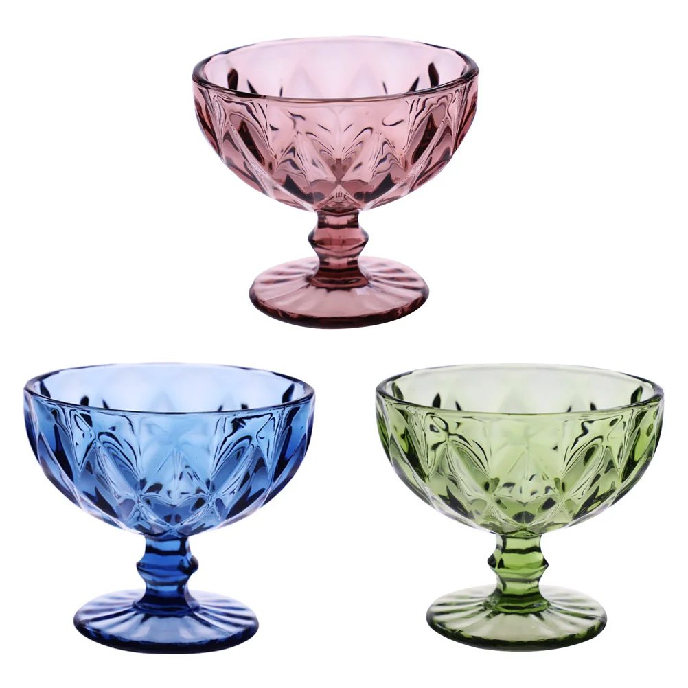 

3Pcs Glass Dessert Cup Glass Yogurt Cup Retro Ice Cream Bowls Footed Salad Bowls