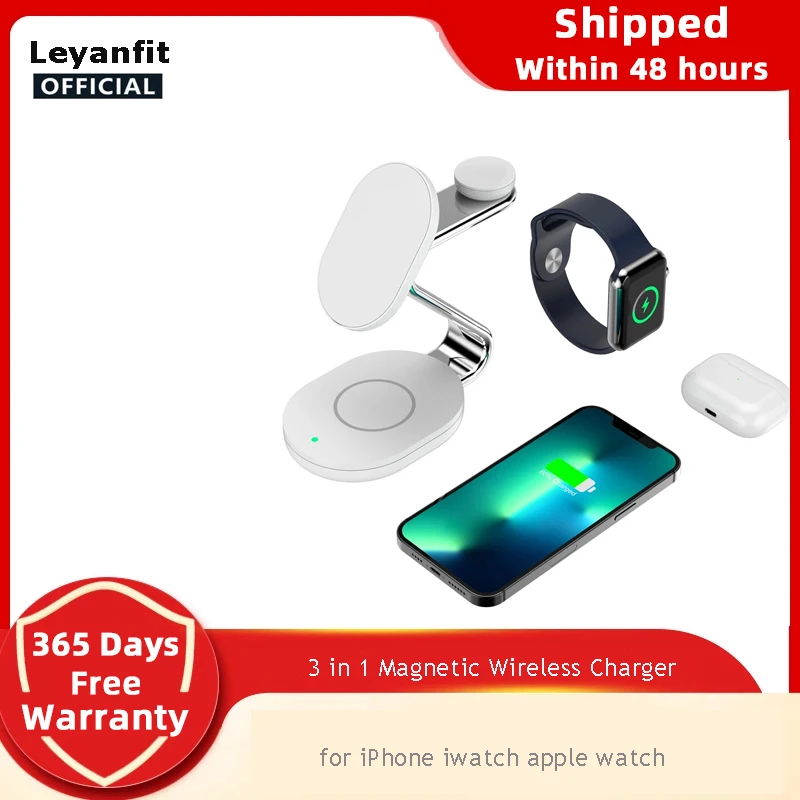 Магнитное Беспроводное зарядное устройство Leyanfit S300 3 в 1 для iPhone 13Pro 12 ProMax/13 Apple Watch 6