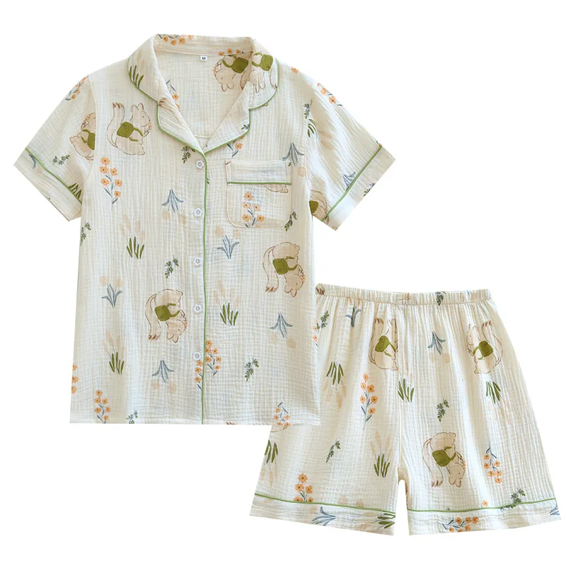 Pajamas Women's Summer New Style Cotton Short-sleeved Shorts Large Size Can Be Worn Outside Home Service Suit Soft Loungewear