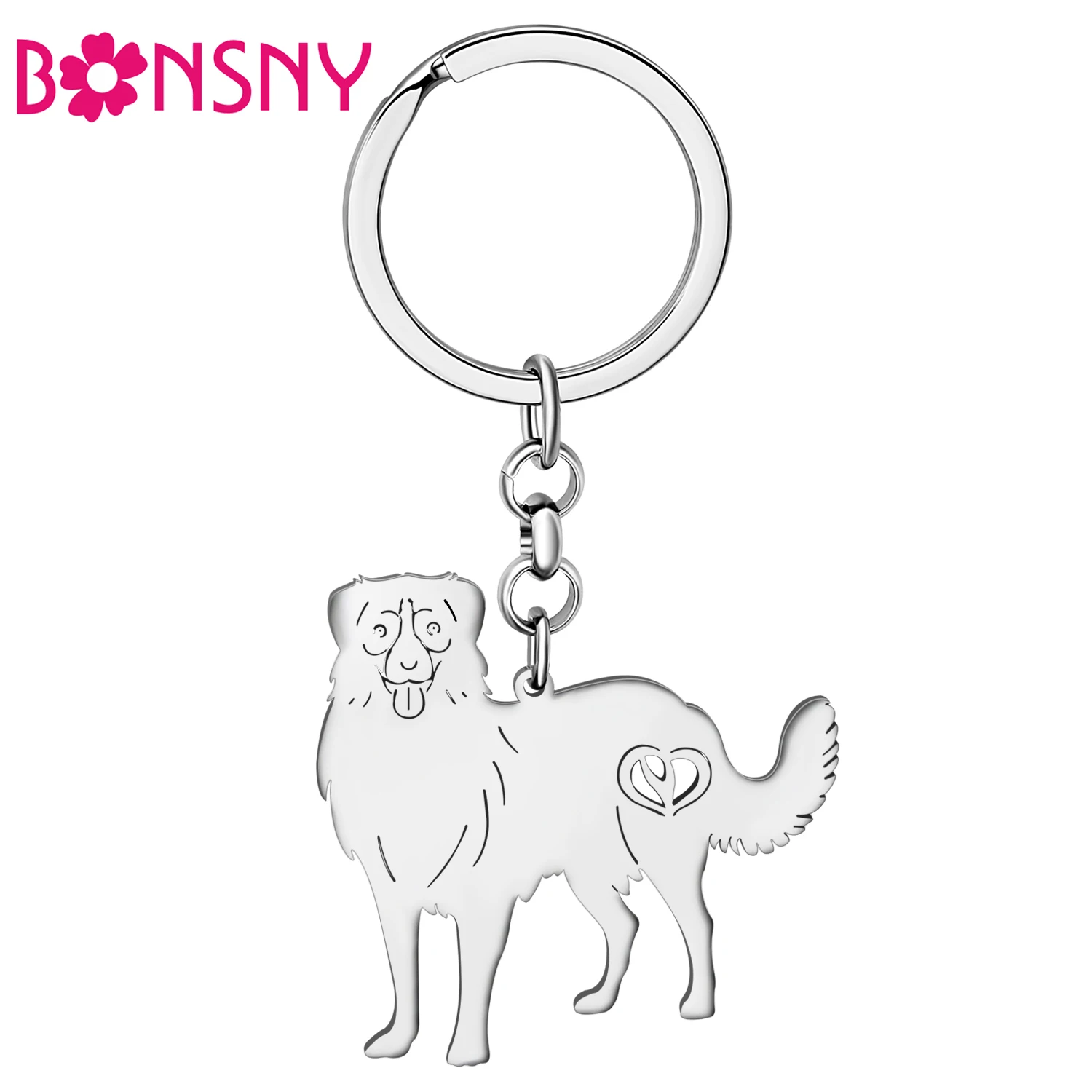 

Bonsny Stainless Steel Silver-plated Golden Retriever Keychains Pet Dog Key Chains Decorations For Women Friends Bag Car Charms