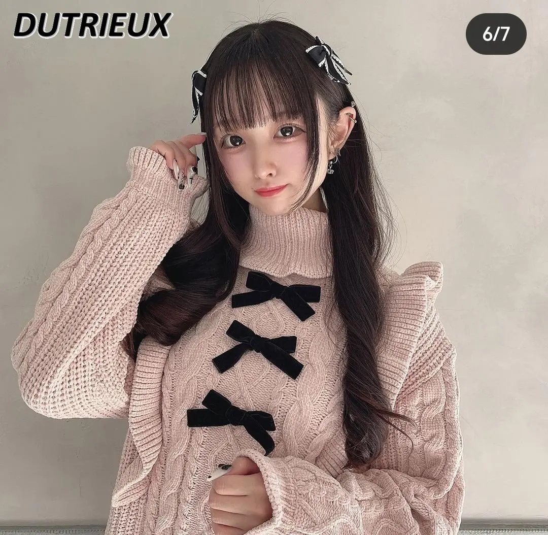 

2023 Spring Autumn Winter Pullover Sweaters Lapel Bowknot Women's Knitted Dress Fashion Sweet Cute Solid Color Oversized Sweater