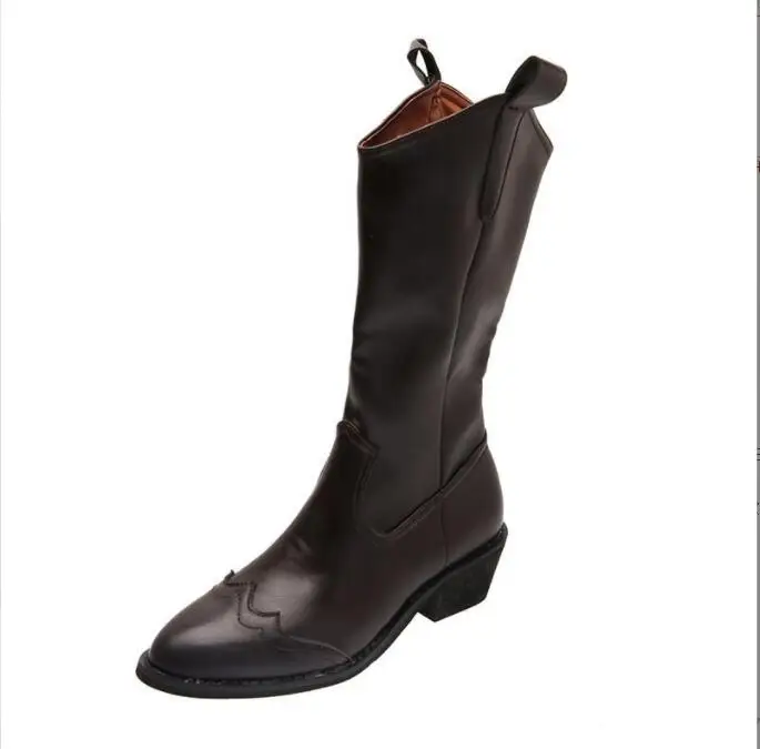 

Fashion Women Boots PU Sexy Black Long Boots Sexy Thin High Heel Boots Platform Women Shoes pointed toe chunky heel mid boots