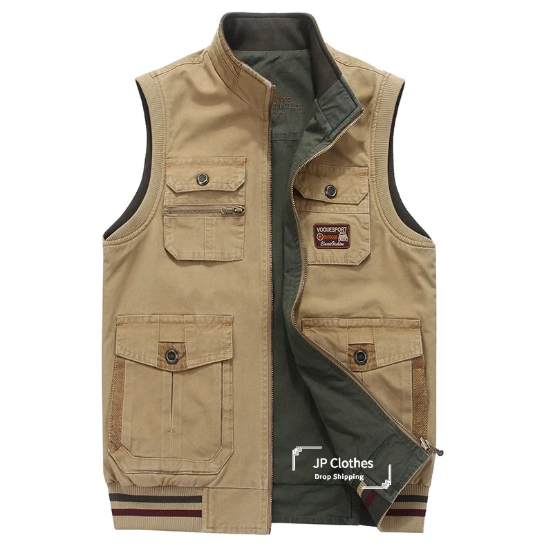 

Men's Fashion Smart Casual Reversible Big Size Solid Colour Vest Spring Autumn Men Multi-pocket WaistCoat Jacket 6XL 7XL 8XL 9XL