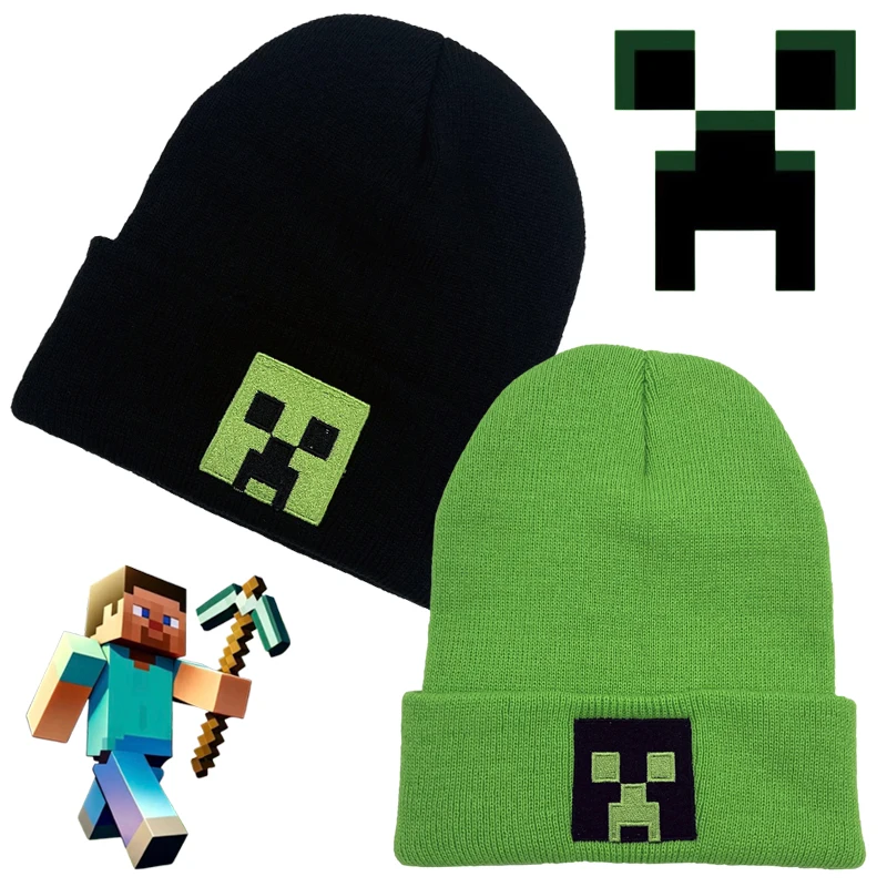 Minecraft вязаная шапка мультяшная шапка-бини аниме милая вышитая Skullies осень-зима для