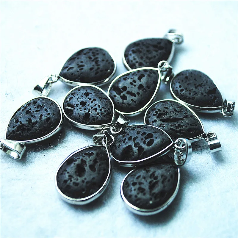 Женские серьги-подвески из натурального черного лавового камня 15 х20 мм 5 шт.