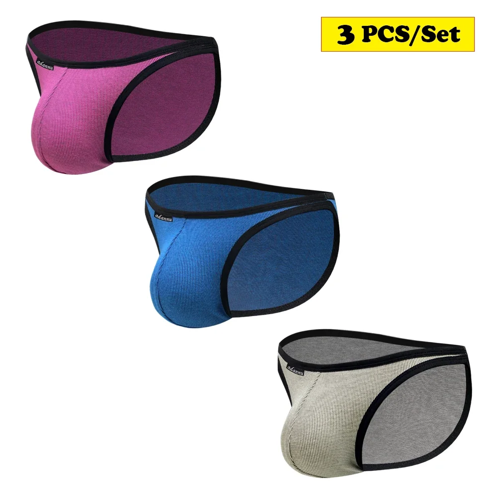 3 шт. мужское сексуальное нижнее белье хлопковые дышащие трусы-бикини мужские