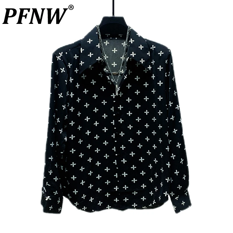 

PFNW Spring Summer New Men's Korean Niche Shoulder Pad Thin Shirts Long Sleeve Handsome Print Graphic Loose Trend Tops 28A2710