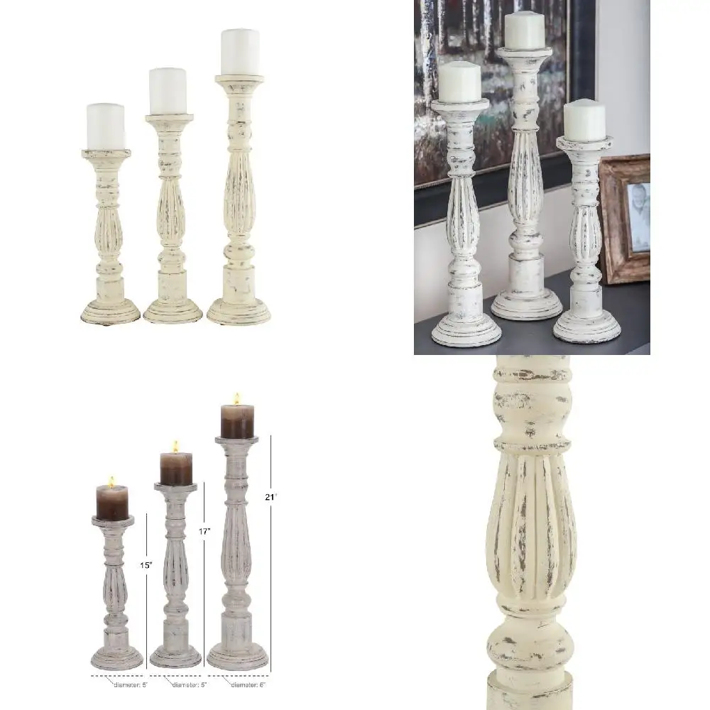 

Elegant White Mango Wood Candle Holders, Set of 3 for Decorative Decorations