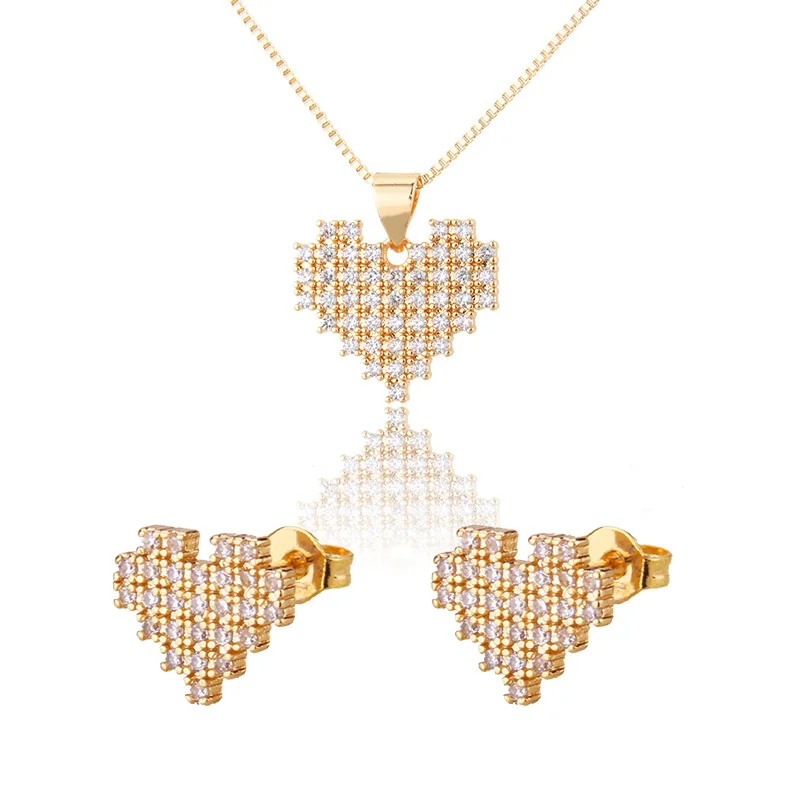 

KHARISMA Fashion Jewelry Set Elegant Heart Zircon Pendant Necklace Stud Earrigs Kit for Women Wedding Party Gift
