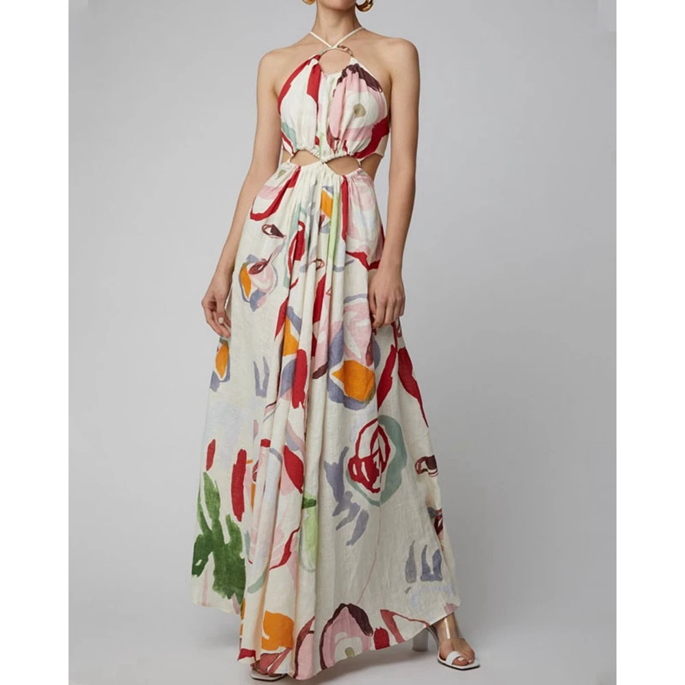 Женское модное сексуальное платье с лямкой на шее и открытыми плечами летнее