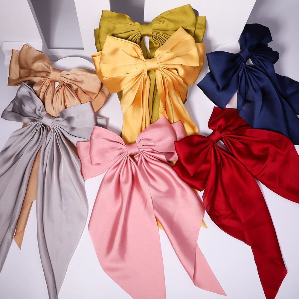

New Women Large Bow Hairpin Summer Chiffon Big Bowknot Stain Bow Barrettes Women Solid Color Ponytail Clip Hair Accessories