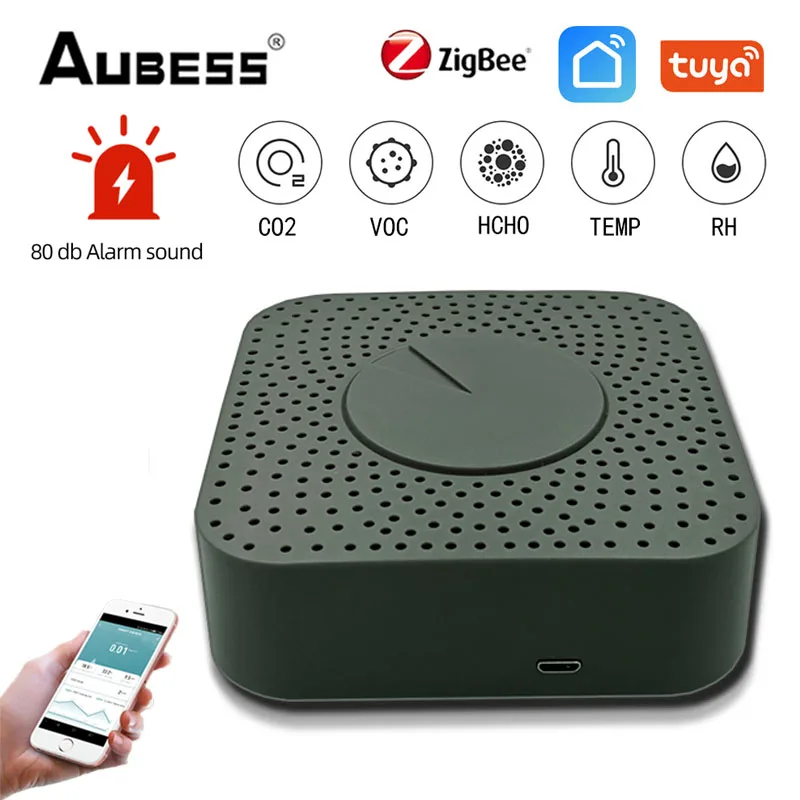 

Датчик контроля качества воздуха Tuya Zigbee, умный детектор содержания углекислого газа и летучих соединений с сигнализацией, бытовой датчик т...