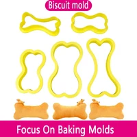 5pcs dog bone cookie fudge cutter animal cake fondant mold biscuits stamp printing decorating tools kitchen baking accessories