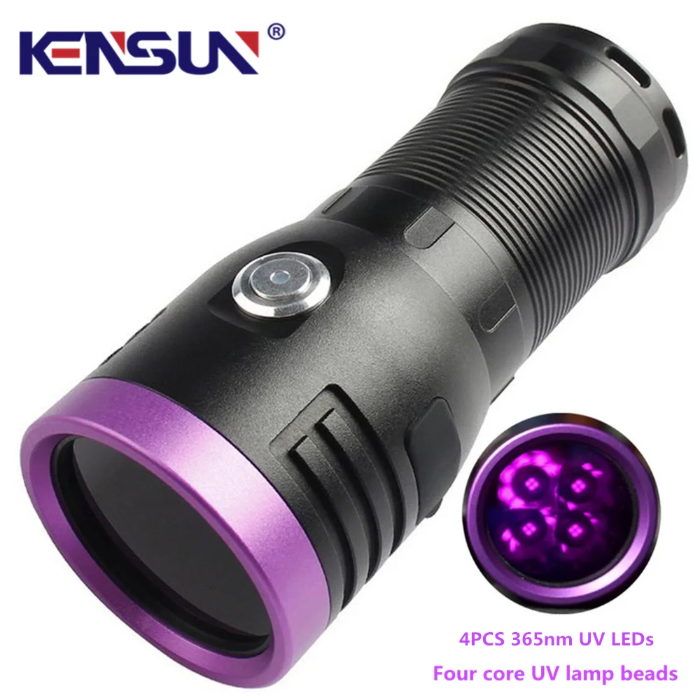 Powerful 4pcs 4-CORE 365NM UV Flashlight Black Mirror Purple light Detection Torch Rechargeable Lantern