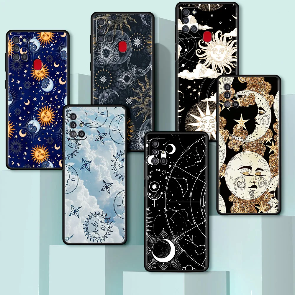 

Case For Samsung Galaxy S20 FE S21 Ultra S10 Plus S9 S10e S8 S7 Edge A51 A21s A12 S10Lite TPU Phone Cover Luxury Moon And Sun