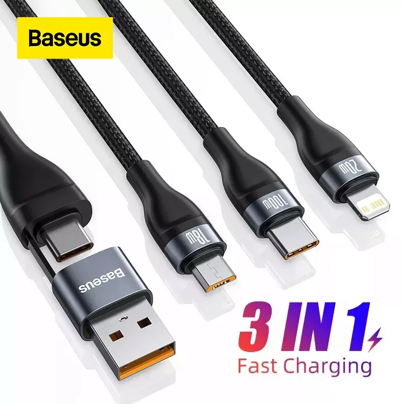 

Baseus 3 in 1 USB Cable Fast Charging Type C USB Cable 100W Charging Cable Mobile Phone USB Cable for iPhone Type C Micro