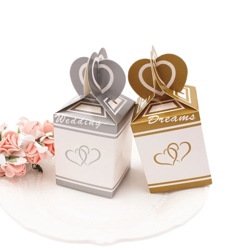 50Pcs Love Heart Candy Box Golden Fishtail Vase Favor Gift Box Cute Baby Shower Packaging Bags Birthday Wedding Party Decoration