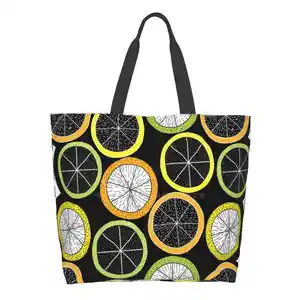 Orange Orange Girls Handbags Shoulder Bags Large Size Fruit Juice Tropic Lime Lemon Pattern Orange Hand Drawn Pencil Black
